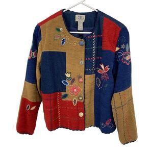 Vintage Koret City Blues Petites Patchwork Denim Cardigan Jacket Size L